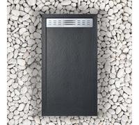 Receveur de douche 70X135 cm Avec grille latérale Vulcano Line Slim Noir En Résine Et Poudre De Marbre Avec Écoulement Libre - FRASCIO