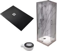 Receveur de douche 70X135 cm Vulcano Line Slim Noir + cabine de douche 70x135 cm hauteur 200 cm avec ouverture d'angle - FRASCIO