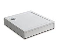 Receveur de douche 76x76cm blanc, carré, Extra-plat avec le kit de plinthe, 6 pieds, bonde de douche et siphon