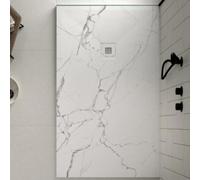 Receveur de douche 80x180 cm extra plat DEKOR en résine finition marbre blanc