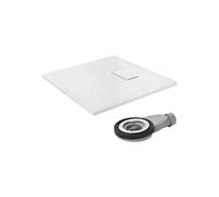 Receveur de douche 80x80cm blanc avec garniture de vidange en smc extra plat résistant hauteur 30mm bac forme carrée pour salle de bain surface