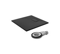 Receveur de douche 80x80cm noir avec garniture de vidange en smc extra plat résistant hauteur 30mm bac forme carrée pour salle de bain surface