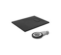 Receveur de douche 90x70cm noir avec garniture de vidange en smc extra plat résistant hauteur 30mm bac rectangulaire pour salle de bain surface