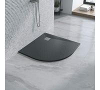 Receveur de douche 90x90 cm semi-circulaire Vulcano Line Slim Anthracite en résine synthétique et poudre de marbre avec écoulement libre - FRASCIO