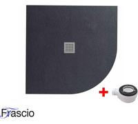 Receveur de douche 90X90 cm semi-circulaire Vulcano Line Slim noir en résine et poudre de marbre avec écoulement libre - FRASCIO