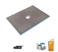 Receveur de douche à carreler 140 x 100 WEDI Fundo Primo écoulement centré + bonde horizontale + kit d'étanchéité + colle 320
