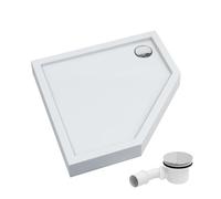 Receveur de douche AQUABAD, Kit complet Ultima avec technologie LeakProtect® Smooth White 90x90cm pentagonal, avec bonde/siphon Alcadrain A49CR
