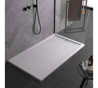 Receveur de douche Bagno Super, blanc, en marbre minéral, aspect ardoise, série Paris, étroit, 3 cm, revêtu de gelcoat, antidérapant