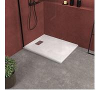 Receveur de douche Blanc Effet Pierre 80x100 cm et Grille décor Linéaire en Inox