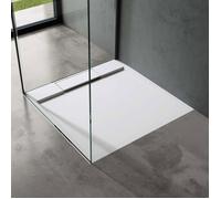doporro Receveur de Douche Design Ultra Plat 4 cm Bac à Douche Rectangulaire en Solid Surface Blanc Mat Geoma04 90x90x4 cm