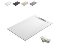 Receveur de Douche en Résine Antidérapant avec Bonde et Grille Cachée | Texture Pierre | Blanc | 80 x 180 cm