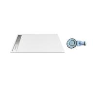 Vente-unique - Receveur de douche extra plat à poser ou à encastrer recoupable en résine SMC avec siphon - Blanc - 120 x 80 cm - LYROSA