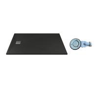 Receveur de douche extra plat à poser ou à encastrer recoupable en résine SMC avec siphon - Noir - 140 x 90 cm - MIRNOSA