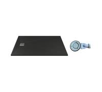 Vente-unique - Receveur de douche extra plat à poser ou à encastrer recoupable en résine SMC avec siphon - Noir - 160 x 90 cm - MIRNOSA