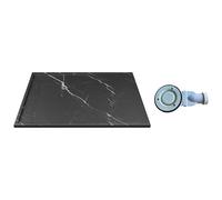 Receveur de douche extra plat à poser ou à encastrer recoupable en résine SMC avec siphon - Noir marbré - 120 x 90 cm - LYROSA