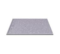 Receveur de douche extra plat à poser ou à encastrer recoupable en résine SMC - Effet Terrazzo gris - 140 x 90 cm - LYROSA
