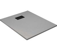 Receveur de douche Gris Effet Pierre 90x120 cm et Grille décor Linéaire Noire Mate