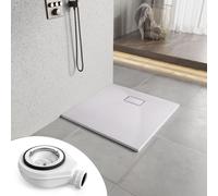 Receveur de douche Heilmetz 80 x 80 cm, avec kit d'écoulement, aspect ardoise, antidérapant, extra-plat, SMC blanc, receveur de douche aspect pierre