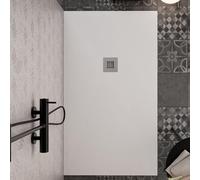 Receveur De Douche marbre minéral Blanc Mat Avec Grille Et Siphon Pierre Ciment - 80 x 180