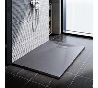 Receveur de douche SONNI 90 x 160 cm, SMC, carré, extra-plat, aspect pierre grise, avec kit de vidange