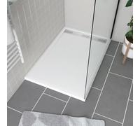 Receveur en acrylique Blanc 80x120x4 cm - Grille Linéaire Chrome - WHITENESS II