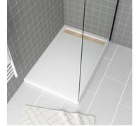 Receveur en acrylique Blanc 80x120x4 cm + Grilles Linéaires Chrome et Or Brossé - WHITENESS II