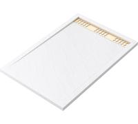 Receveur en acrylique Blanc Effet Pierre 80x120x4 cm + Grilles Linéaires Chrome et Or Brossé - MOON