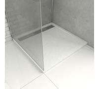 Receveur en acrylique Blanc Effet Pierre 90x90x4 cm - Grille Linéaire Chrome - MOON