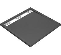 Receveur en acrylique Gris Effet Pierre 80x80x4 cm - Grille Linéaire Chrome - METEORA