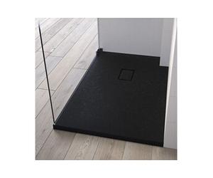 Receveur Kinesurf Pietra découpable 180x80 noir aspect pierre avec cache-bonde assorti et bonde extra-plate