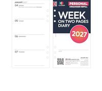Recharge d'agenda 2027 avec semaine sur deux pages compatible avec Filofax format personnel