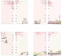 Recharge de papier rose A6, 80 feuilles, feuilles volantes, 6 trous pour classeur à anneaux, pages lignées