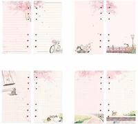 Recharge de papier rose A6, 80 feuilles, feuilles volantes, 6 trous pour classeur à anneaux, pages lignées