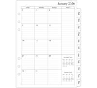 Recharge De Planificateur Mensuel A5, Juillet 2025 À Décembre 2026, 1 Mois Sur 2 Pages Avec Onglets, Compatible Avec Les Organiseurs Filofax A5