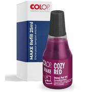 Recharge d'encre COLOP pour tampons encreurs MAKE | 25ml | Rouge | Cozy Red | Encre à base d'eau dotée d'une pointe d'application pratique, idéale pour recharger facilement les tampons encreurs.