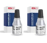 Recharge d'encre COLOP pour tampons encreurs MAKE | Blanc | 25 ml d'encre à base d'eau avec embout applicateur pratique | Frozen white (Lot de 2)