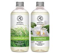 Recharge Diffuseurs de Parfum 2x500ml - аvec Arôme Lemongrass & Arôme de Jasmin - Parfum Frais et de Longue Durée - Aromathérapie - Assainisseurs de Air de la Grand Pièce - Spa - Bain - Restaurant