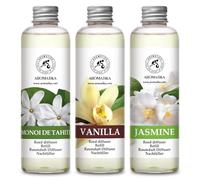 Recharge Diffuseurs de Parfum 3x200ml - Arôme Monoï de Tahiti & Vanille & Jasmin - Recharges pour Diffuseur d'arômes - Parfum de Ambiance - Parfum Frais et de Longue Durée - Aromathérapie