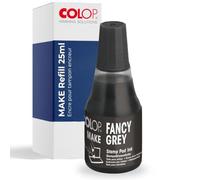 Recharge encre COLOP pour tampons MAKE | 25ml | Gris/Noir | Fancy Grey | Encre à base d'eau dotée d'une pointe d'application pratique, idéale pour recharger facilement les tampons encreurs.