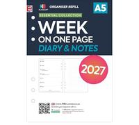 Recharge pour agenda 2027 A5 - Semaine sur une page & notes lignées | Janvier 2027 - Décembre 2027 | Compatible avec les organiseurs Filofax A5 à 6 anneaux | 148 x 210 mm