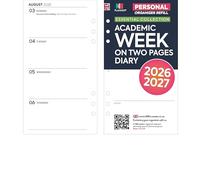 Recharge pour agenda académique 2026-2027 - Semaine sur deux pages - Août 2026 - juillet 2027 - Compatible avec les organiseurs Filofax - 95 x 171 mm