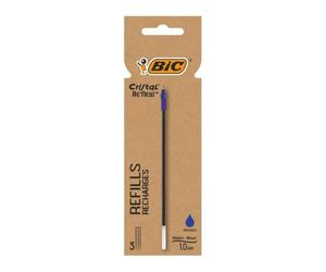 Recharge Re'new Stylo Bille Cristal Moyen 3 Pcs Bleu