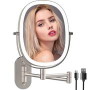Rechargeable Cosmetic Mirror With 1x/7x Magnification, Led Light, Wall Mounted, 3 Colors, Touch Screen, 360° Rotation, Bathroom And Hotel