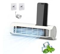 Rechargeable Kitchen Fan with Strong Airflow,3 Speed Bladeless Cross Flow Fan,Desktop Tower Fan With Charging And Phone Stand,Standing/Wall-Mounted/Desktop,For Bedroom Office(White)