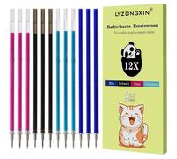 Recharges, compatibles avec Legami, [3 bleu + 3 noir + 3 rose + 3 bleu turquoise], pointe 0,7 mm, hauteur 13 cm, stylo roller