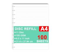 Recharges de papier format A4 pour système de prise de notes personnalisé TUL, 100 feuilles/200 pages, ligné pour université, 21,6 x 27,9 cm - Blanc