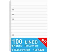 Recharges de papier ligné A5 pour agenda Filofax, 100 feuilles/200 pages, papier blanc 100 g/m², 6 trous, feuilles en vrac, 14,8 x 21 cm