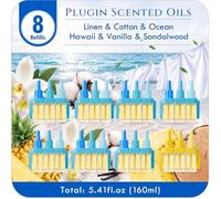Recharges Diffuseur Électrique 8 Unités Compatible avec Febreze 3Volution | 8 Recharges Parfum Maison 20ml, Notes Coton Frais et Brise Marine, Vanille et Santal, pour Salle de Bain, Salon, Bureau