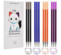Recharges pour Stylos Éffaçables [3 Noir, 3 Bleu, 3 Orange, 3 Violet, pack de 12, 0.7 mm] Compatibles avec les stylos LEGAMI, mines rechargeables pour stylos gel effaçables