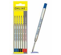 Recharges stylo à bille 6x de ONLINE, convient à Parker etc I Trait M I Standard international I Indélébile I Recharges universelles longueur 9,8 cm, Pour l'école, bureau I Couleur Noir, Bleu, Rouge